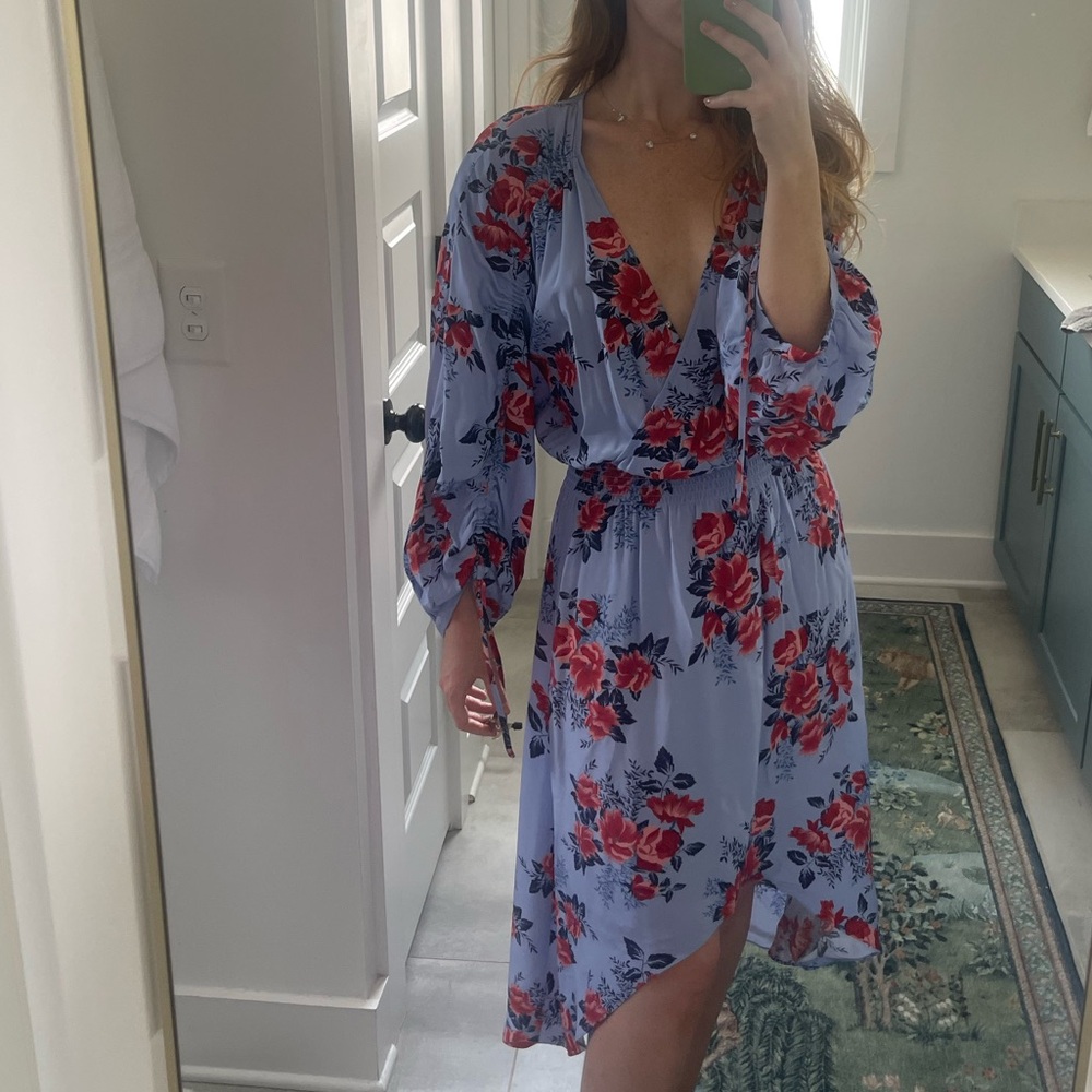 Parker floral blue and red dress / silk periwinkle Parker dress